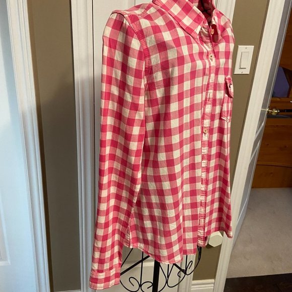 ๐ 3 for $45 Hollister Pink and White Button Front Plaid Shirt EUC Size L - Picture 5 of 9